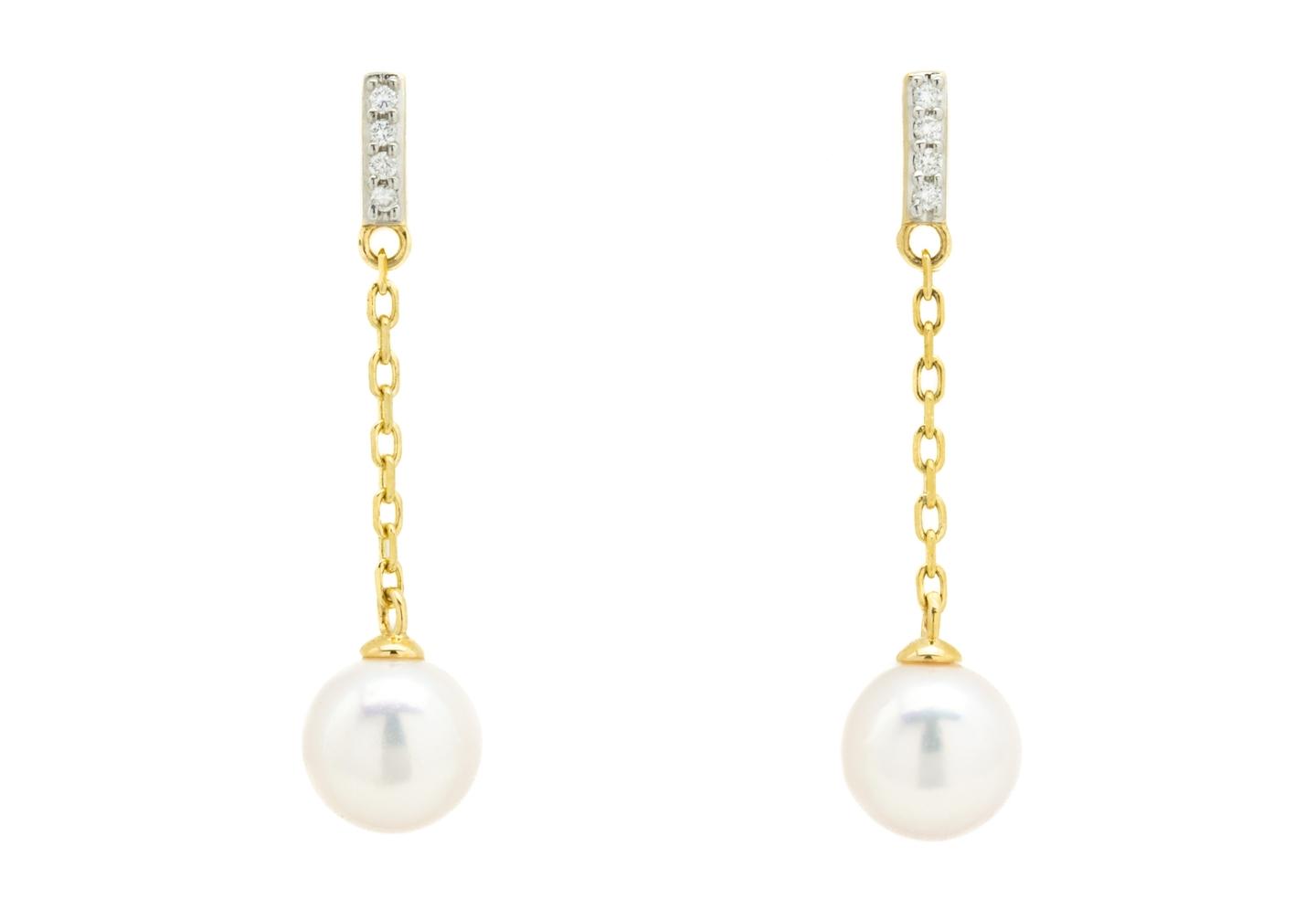 14K Pearl and Diamond Drop Earrings