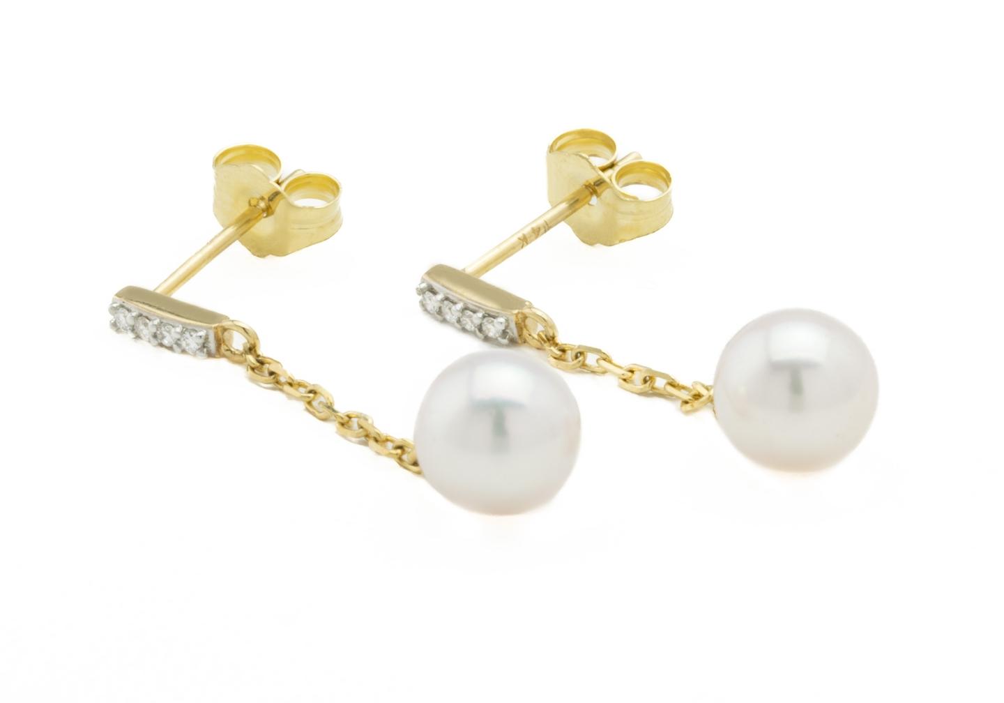 14K Pearl and Diamond Drop Earrings