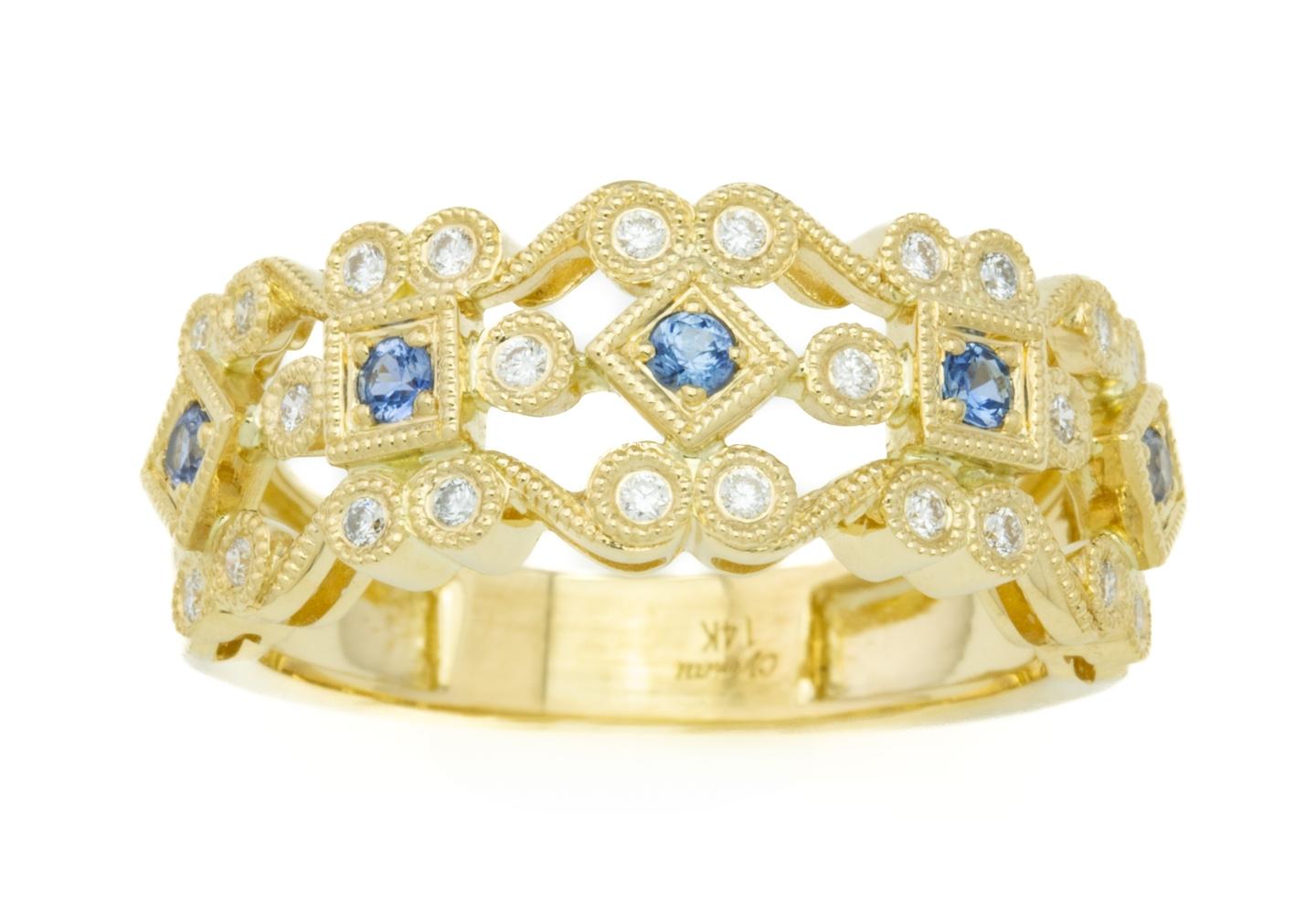 14K Yogo Sapphire Filigree Ring