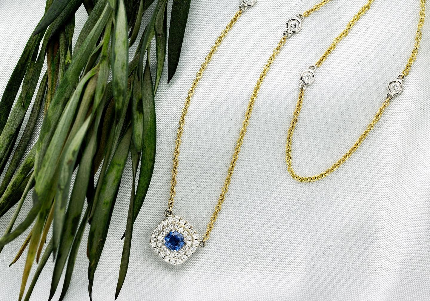 14K Yogo Sapphire and Diamond Pendant