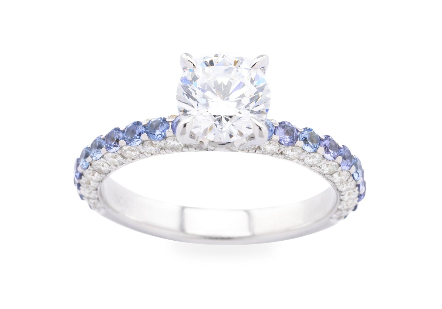 Diamond and Yogo Sapphire Engagement Ring