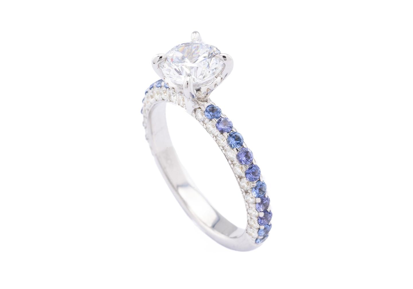 Diamond and Yogo Sapphire Engagement Ring