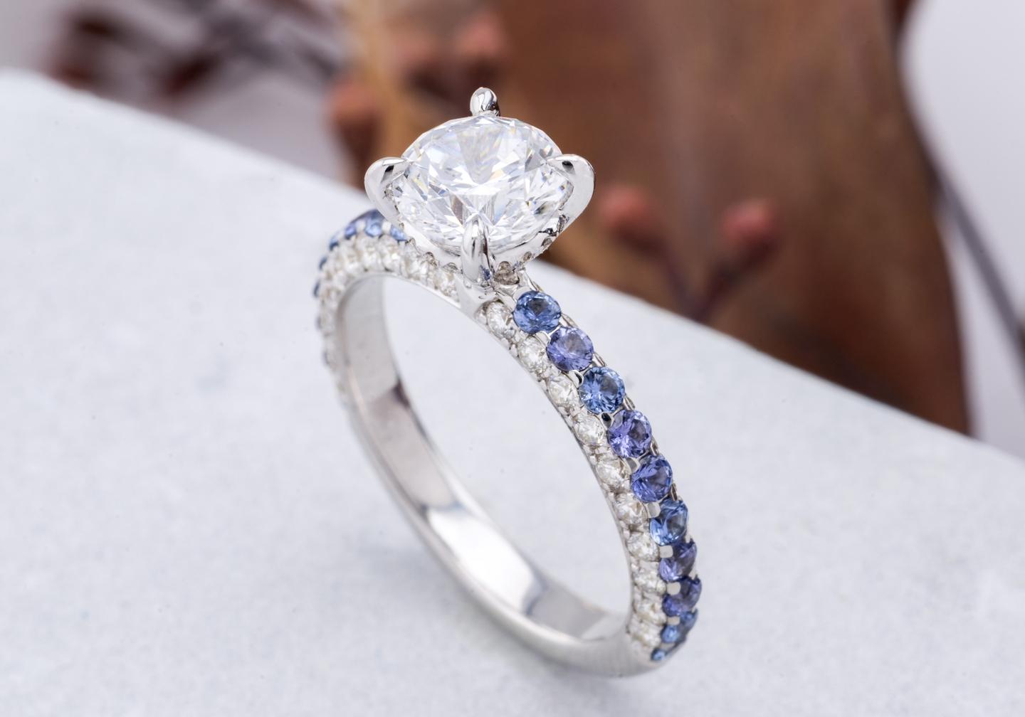 Diamond and Yogo Sapphire Engagement Ring