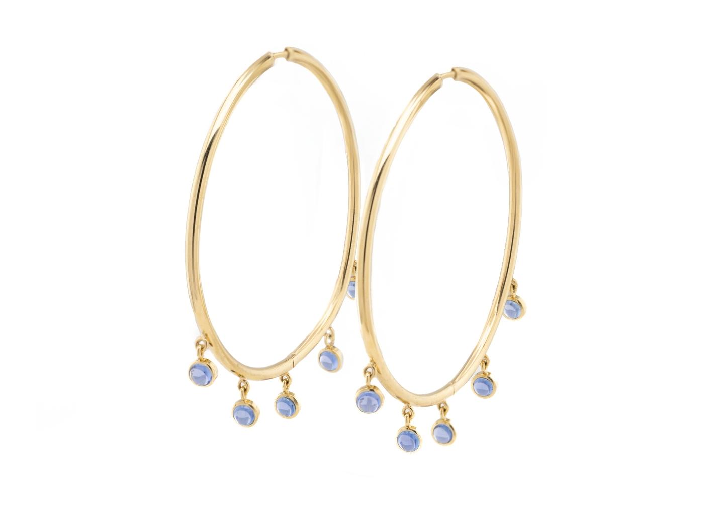 14K Yogo Cabochon Dangle Hoops