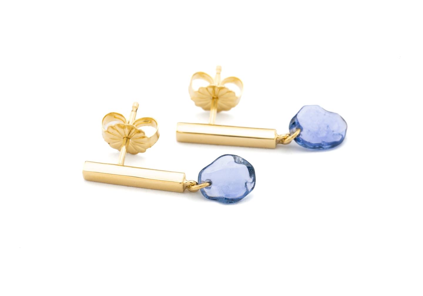 14K Imperfectionist Yogo Sapphire Bar Dangle Earrings