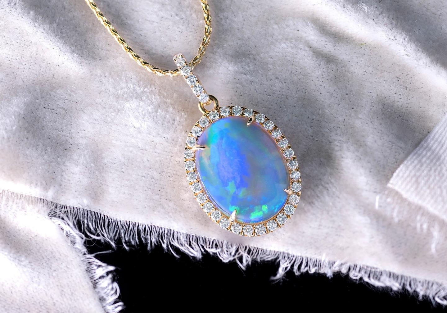 14K Opal and Diamond Pendant