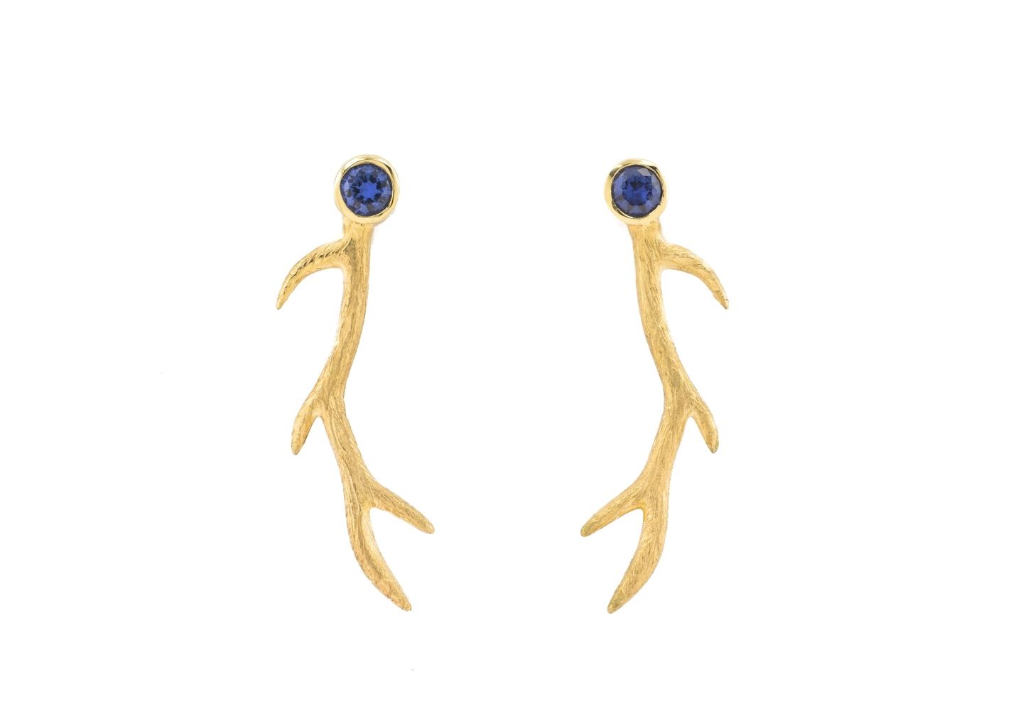 14K Yogo Sapphire Antler Earrings