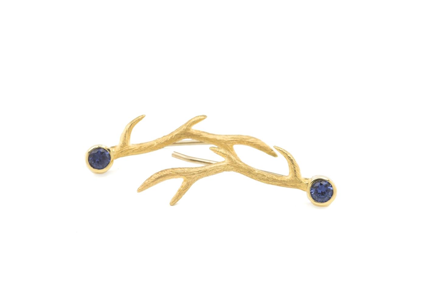 14K Yogo Sapphire Antler Earrings