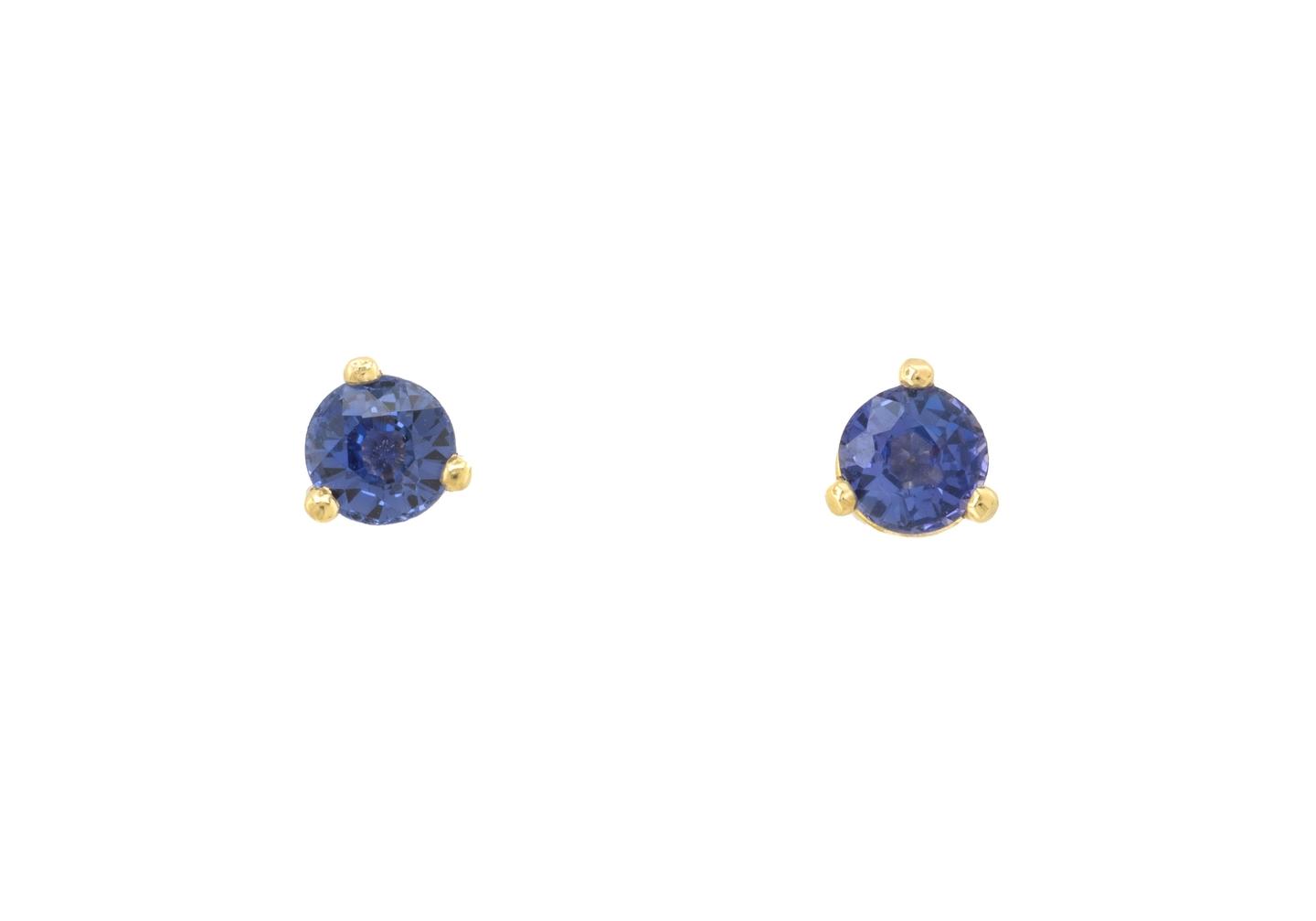 14K Yogo Sapphire Three-Prong Stud Earrings