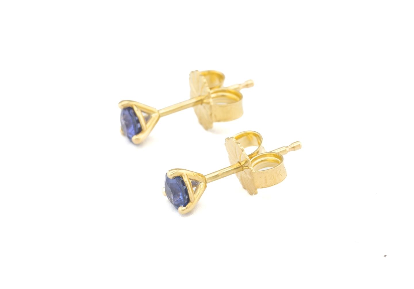 14K Yogo Sapphire Three-Prong Stud Earrings