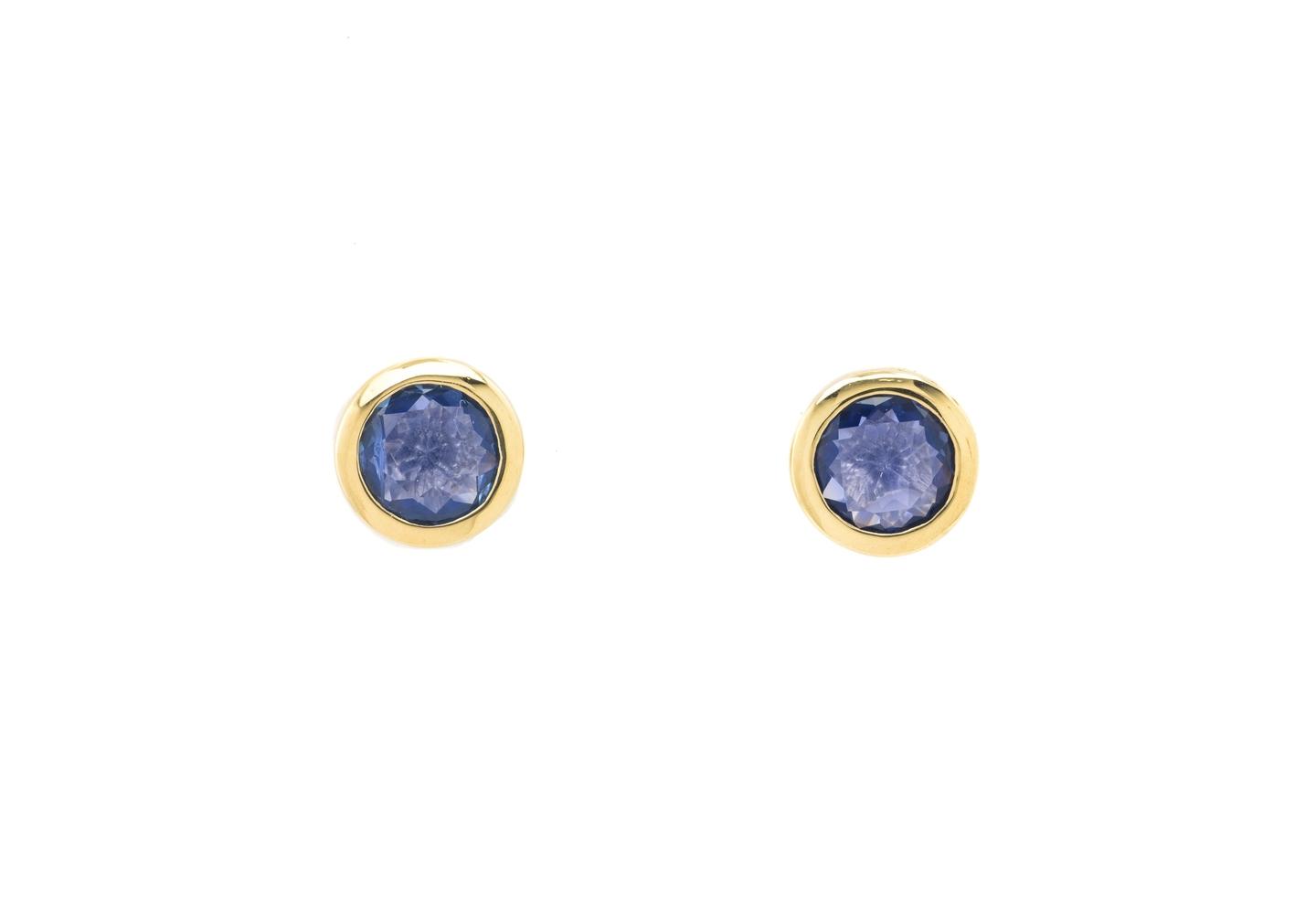 14K Yogo Sapphire Bezel Set Stud Earrings