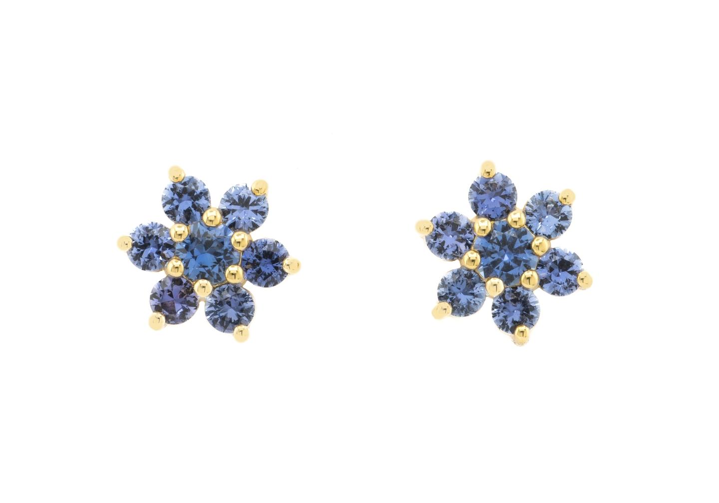 14K Yogo Sapphire Flower Earrings