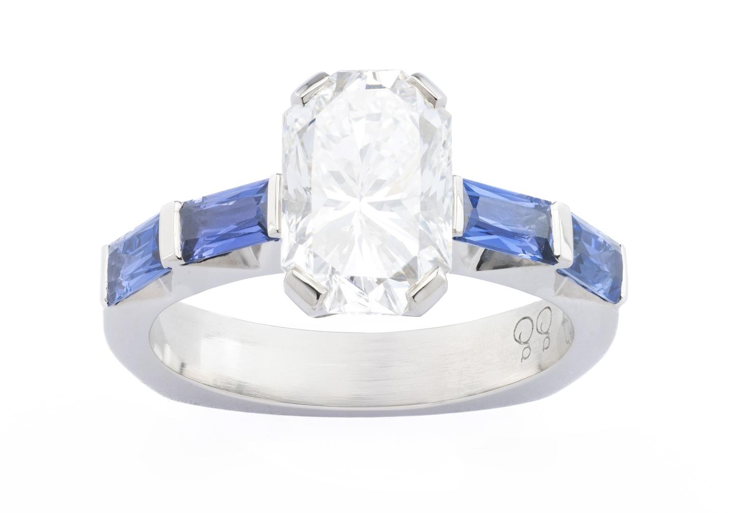 Diamond and Yogo Sapphire Engagement Ring