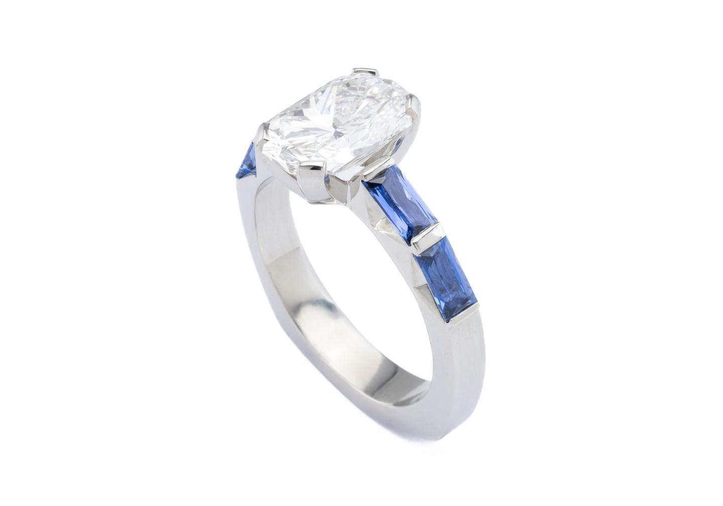 Diamond and Yogo Sapphire Engagement Ring