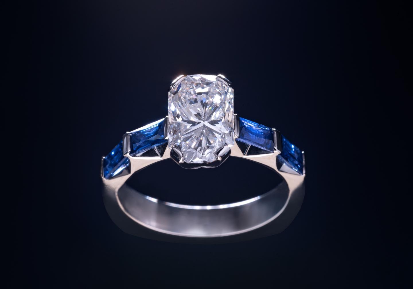 Diamond and Yogo Sapphire Engagement Ring