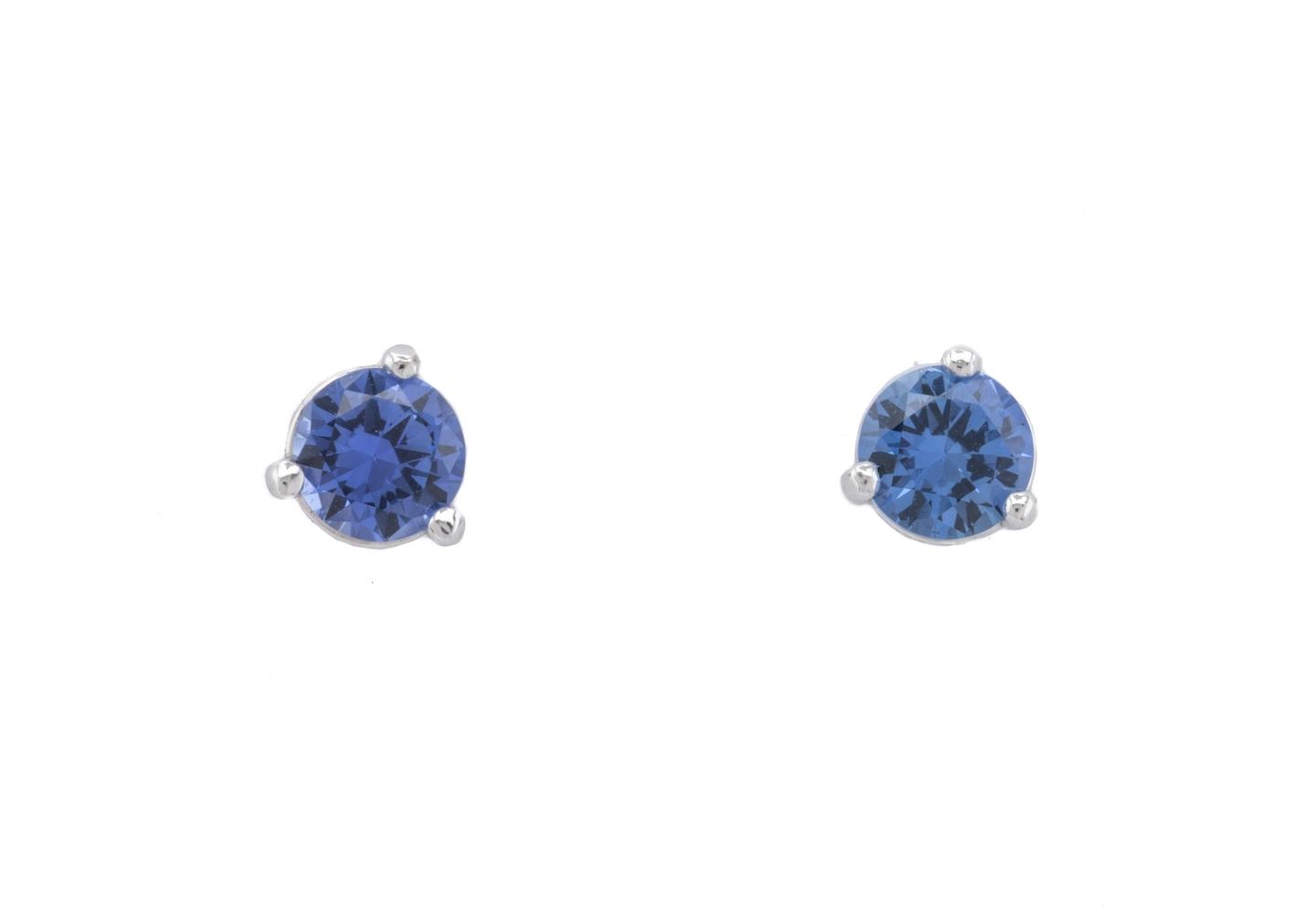 14K Yogo Sapphire Three-Prong Stud Earrings