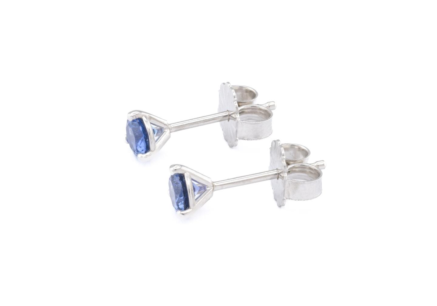 14K Yogo Sapphire Three-Prong Stud Earrings