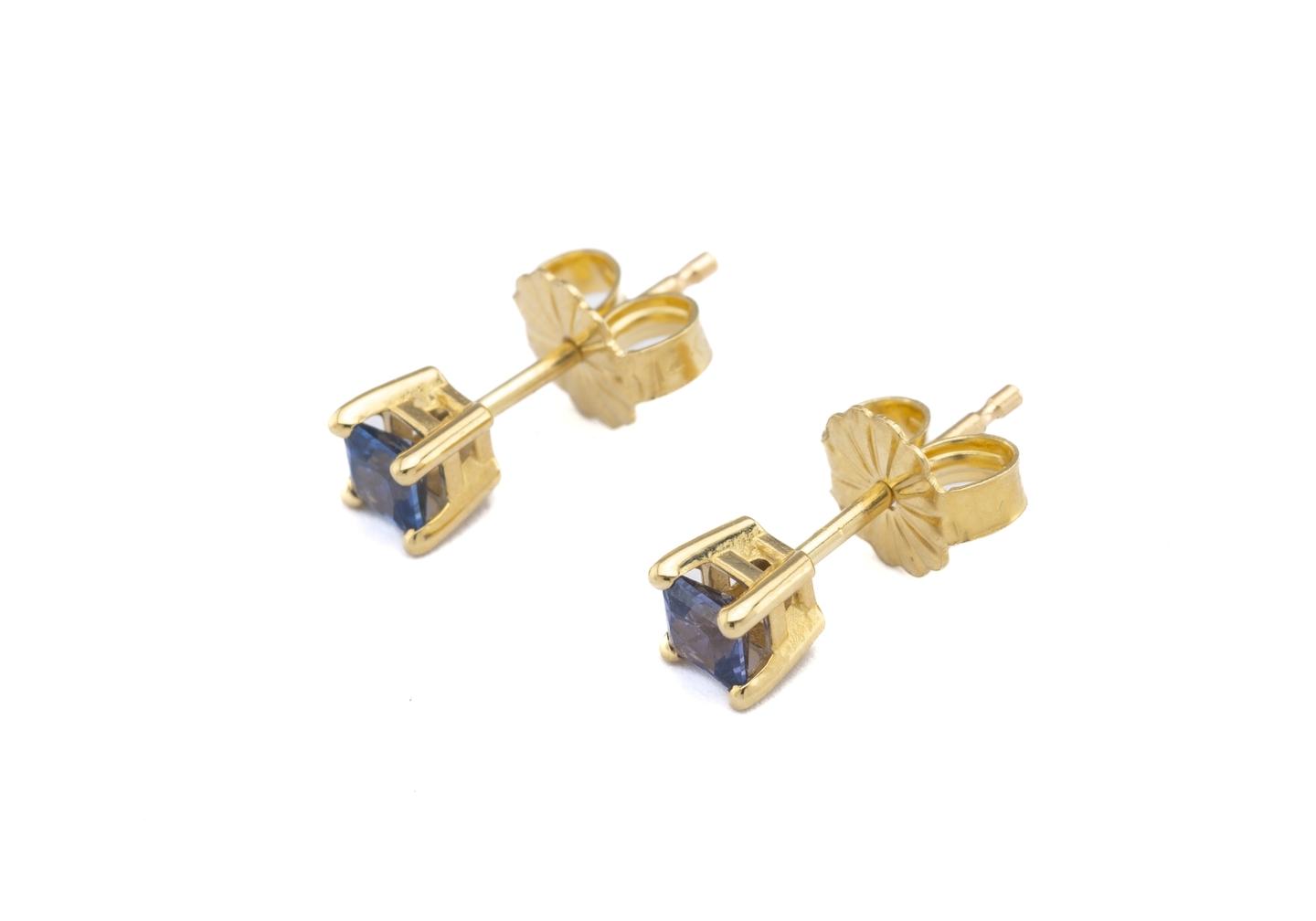 14K Yogo Sapphire Three-Prong Stud Earrings