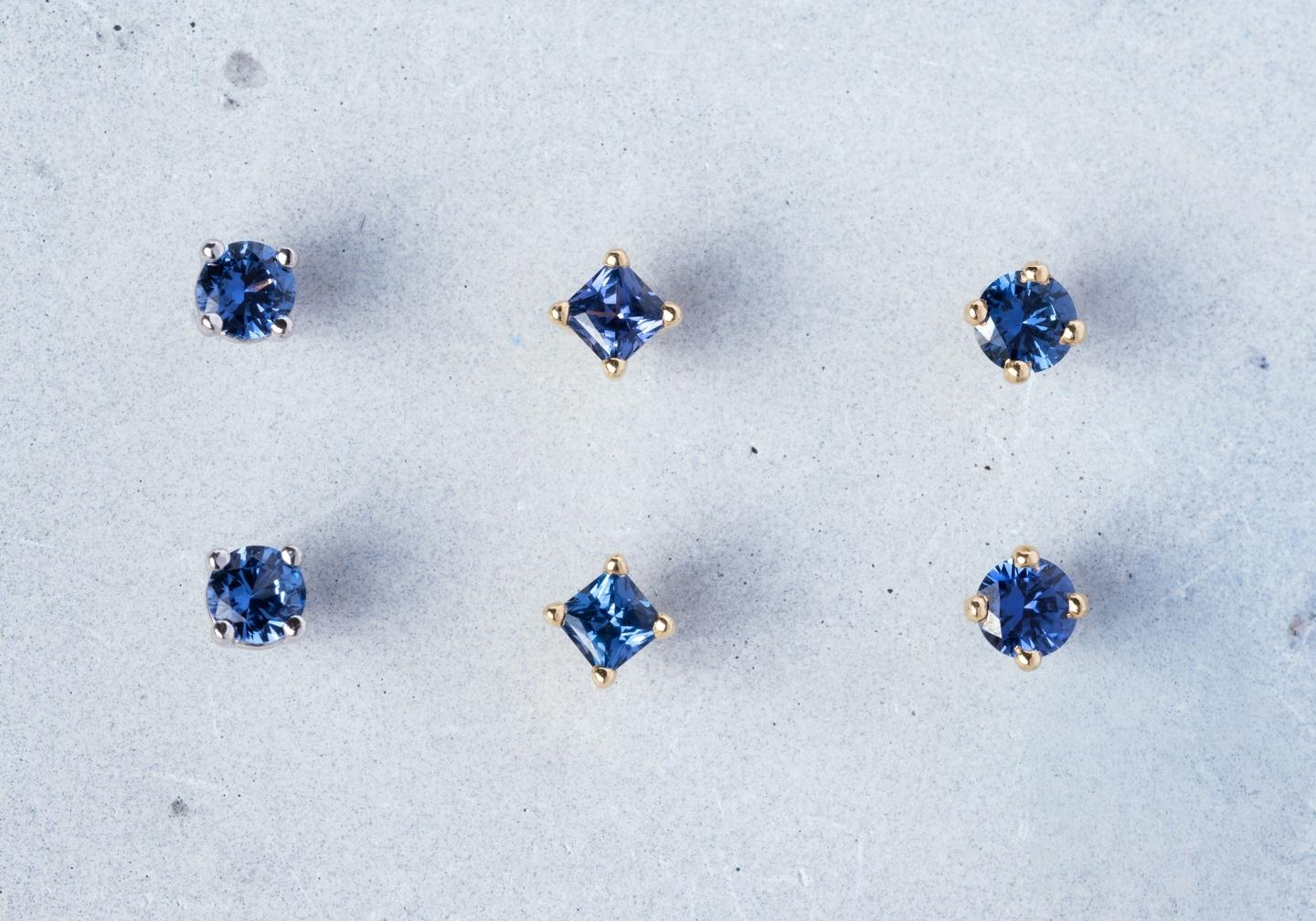 14K Yogo Sapphire Three-Prong Stud Earrings