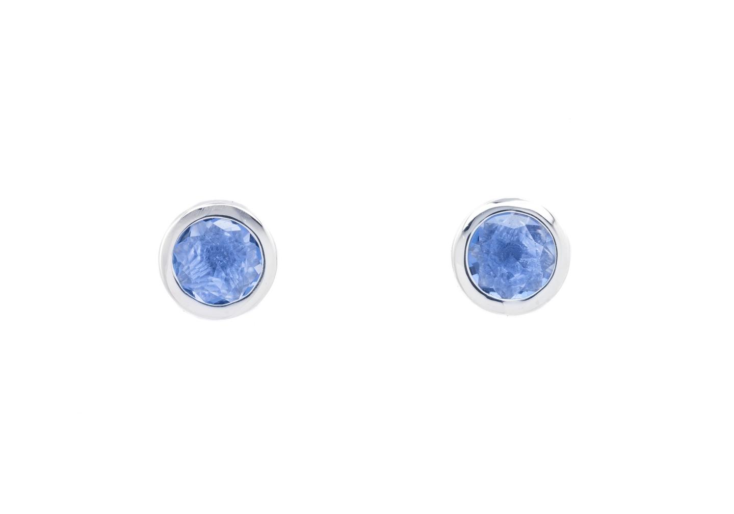 14K Yogo Sapphire Bezel Set Stud Earrings