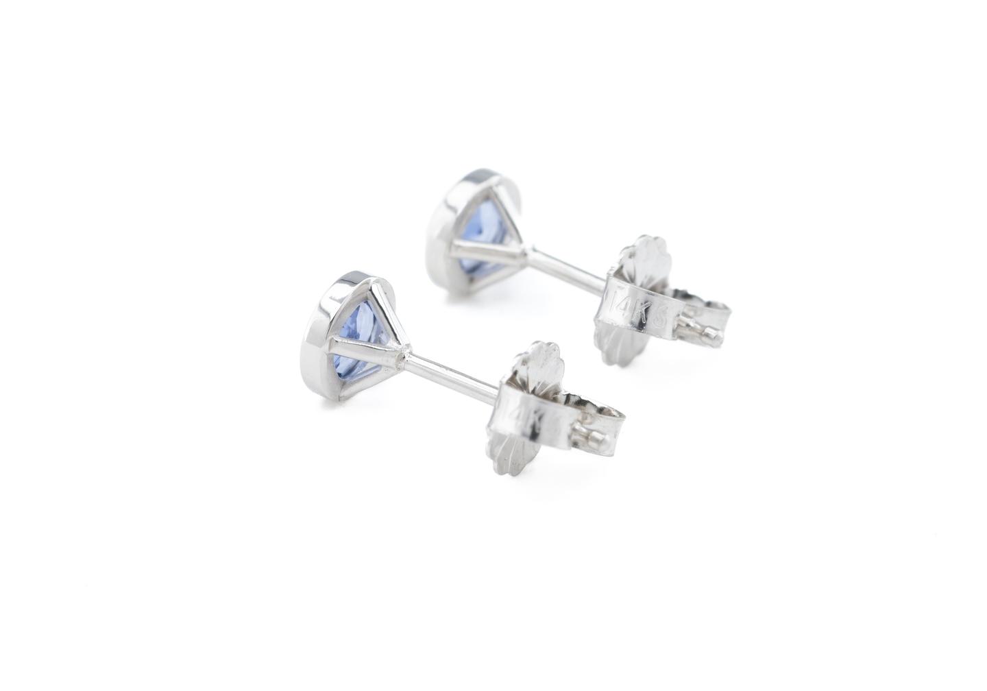 14K Yogo Sapphire Bezel Set Stud Earrings