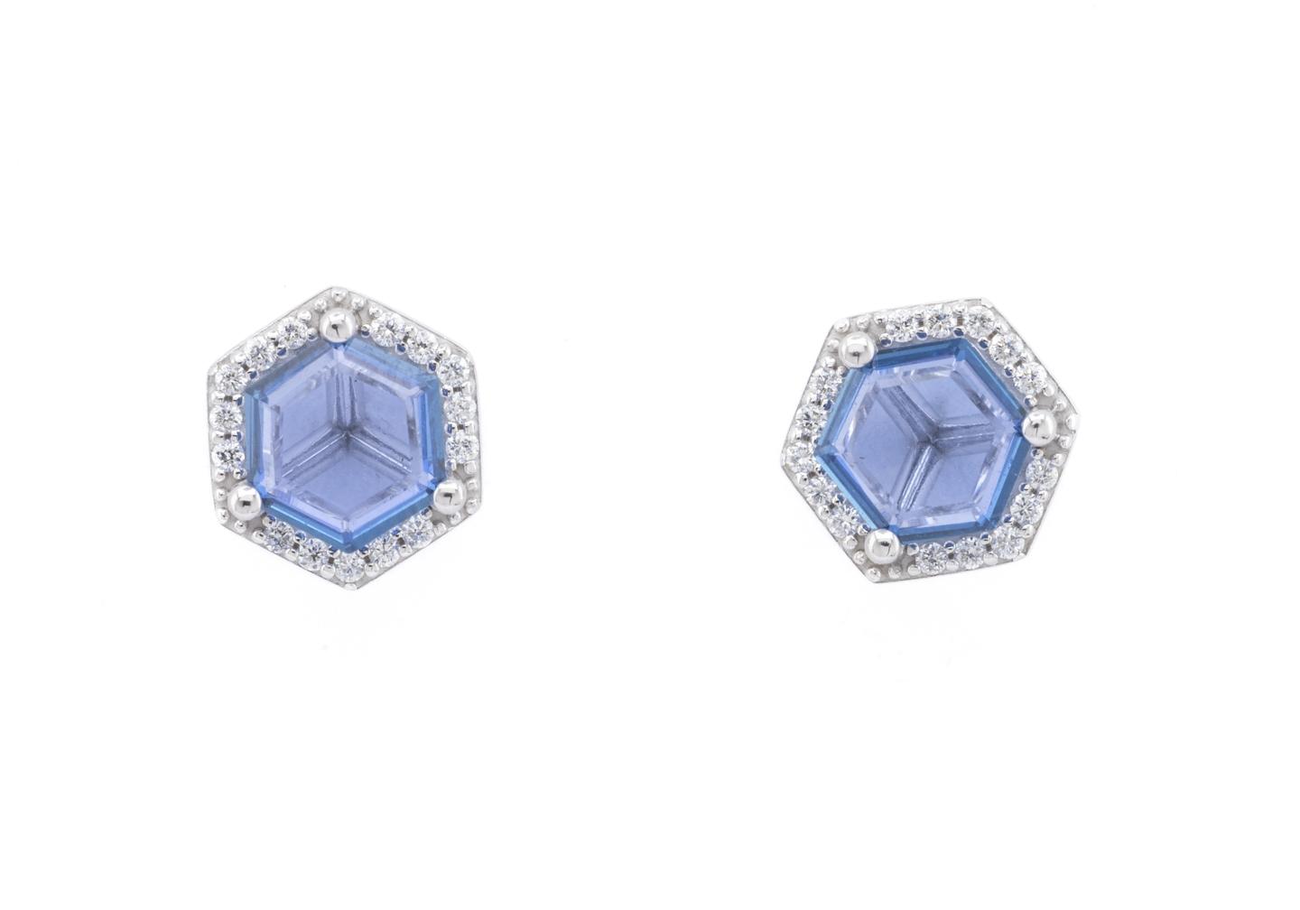 14K Yogo Sapphire Geometric Earrings