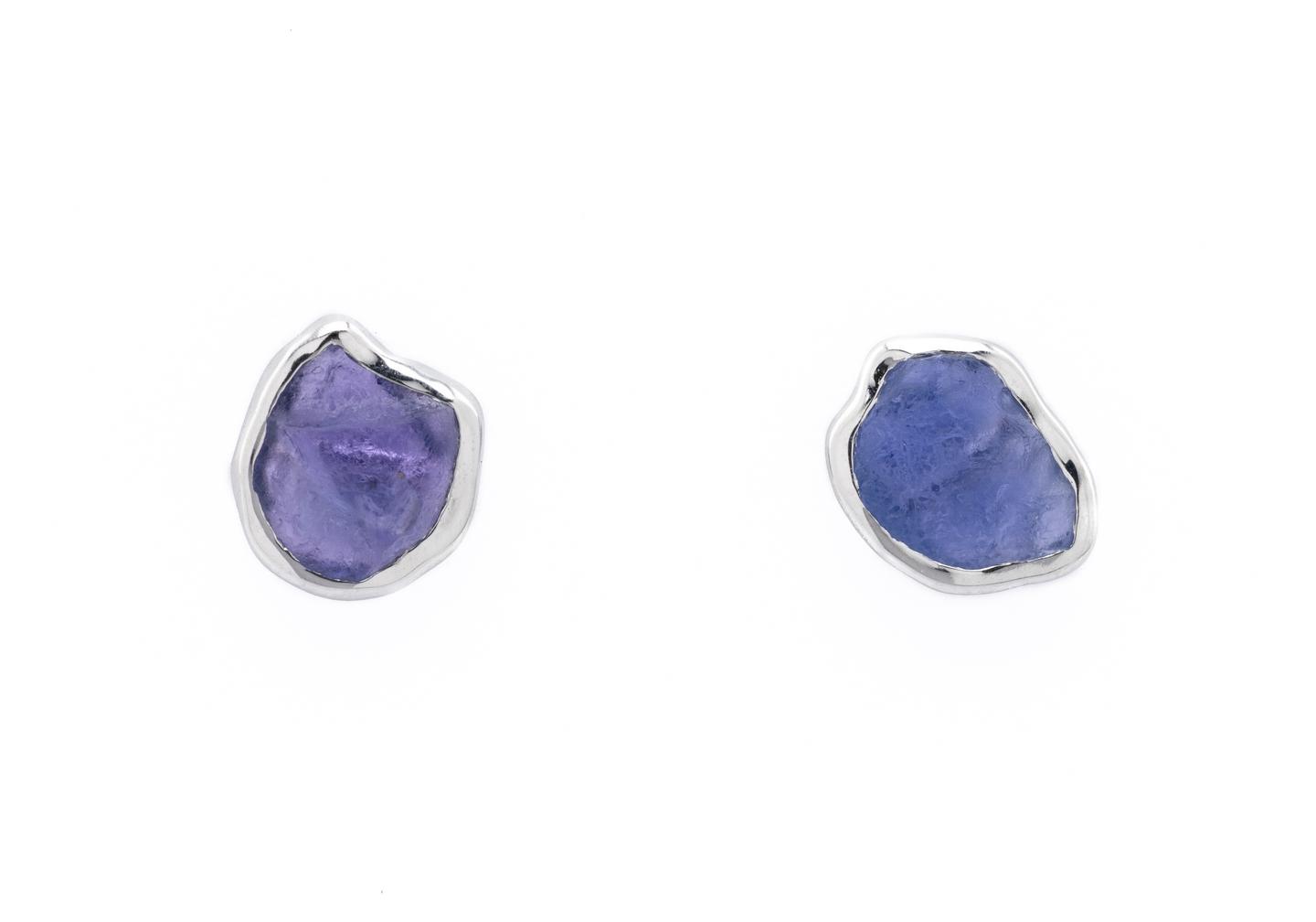 14K Yogo Sapphire Bezel Set Stud Earrings