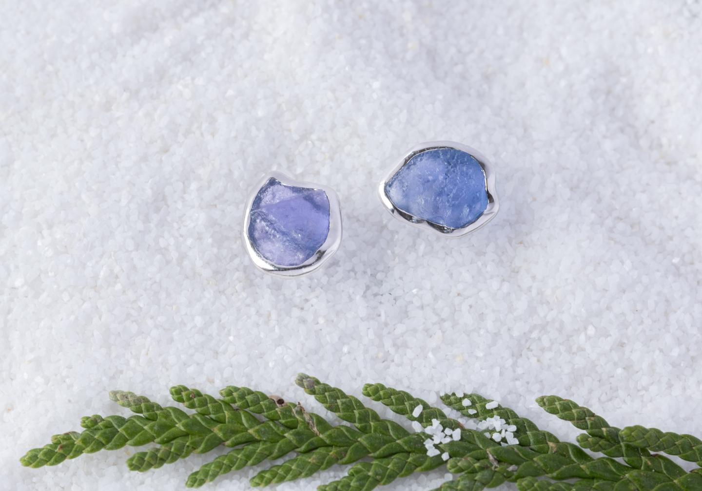 14K Yogo Sapphire Bezel Set Stud Earrings