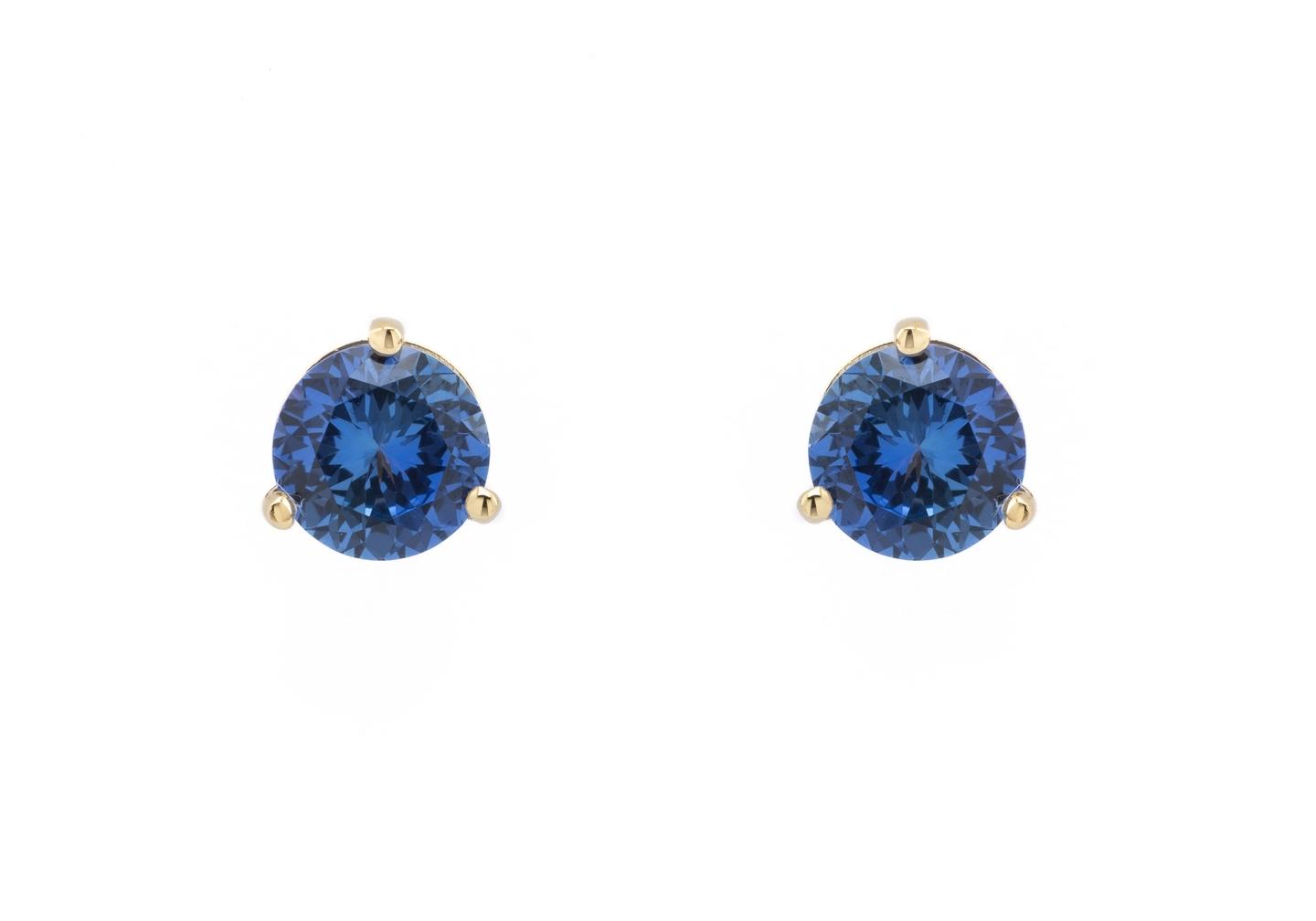 14K Yogo Sapphire Bezel Set Stud Earrings