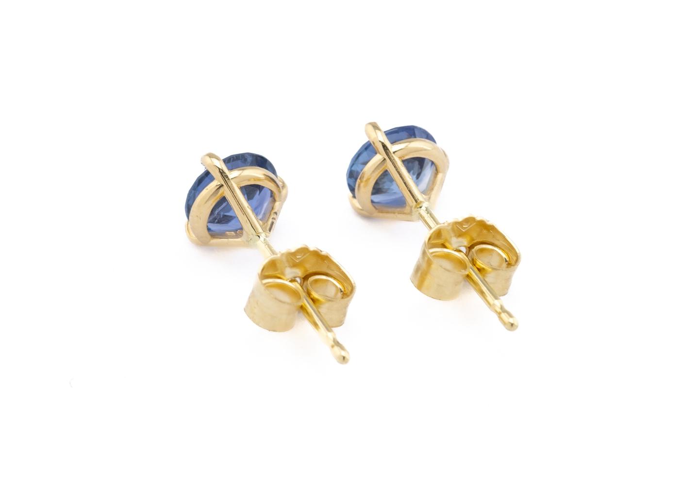 14K Yogo Sapphire Bezel Set Stud Earrings