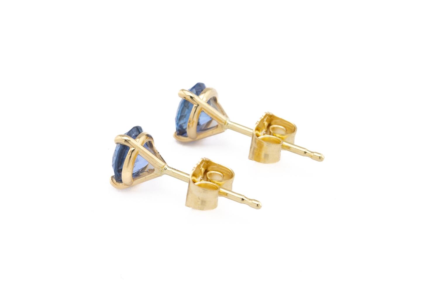 14K Yogo Sapphire Bezel Set Stud Earrings