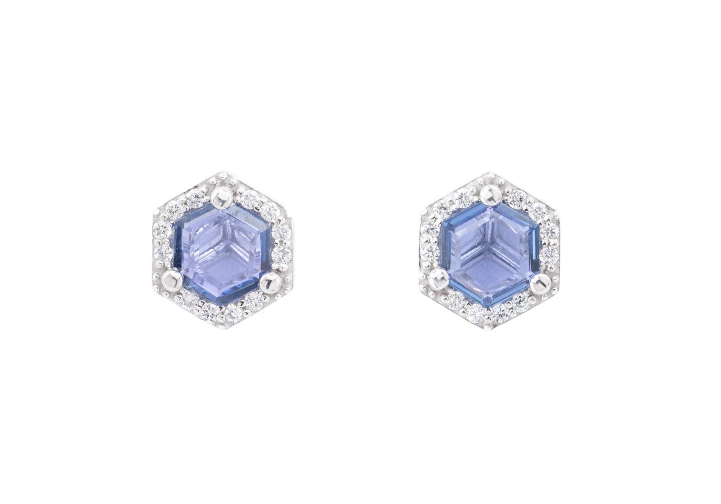 14K Yogo Sapphire Geometric Earrings