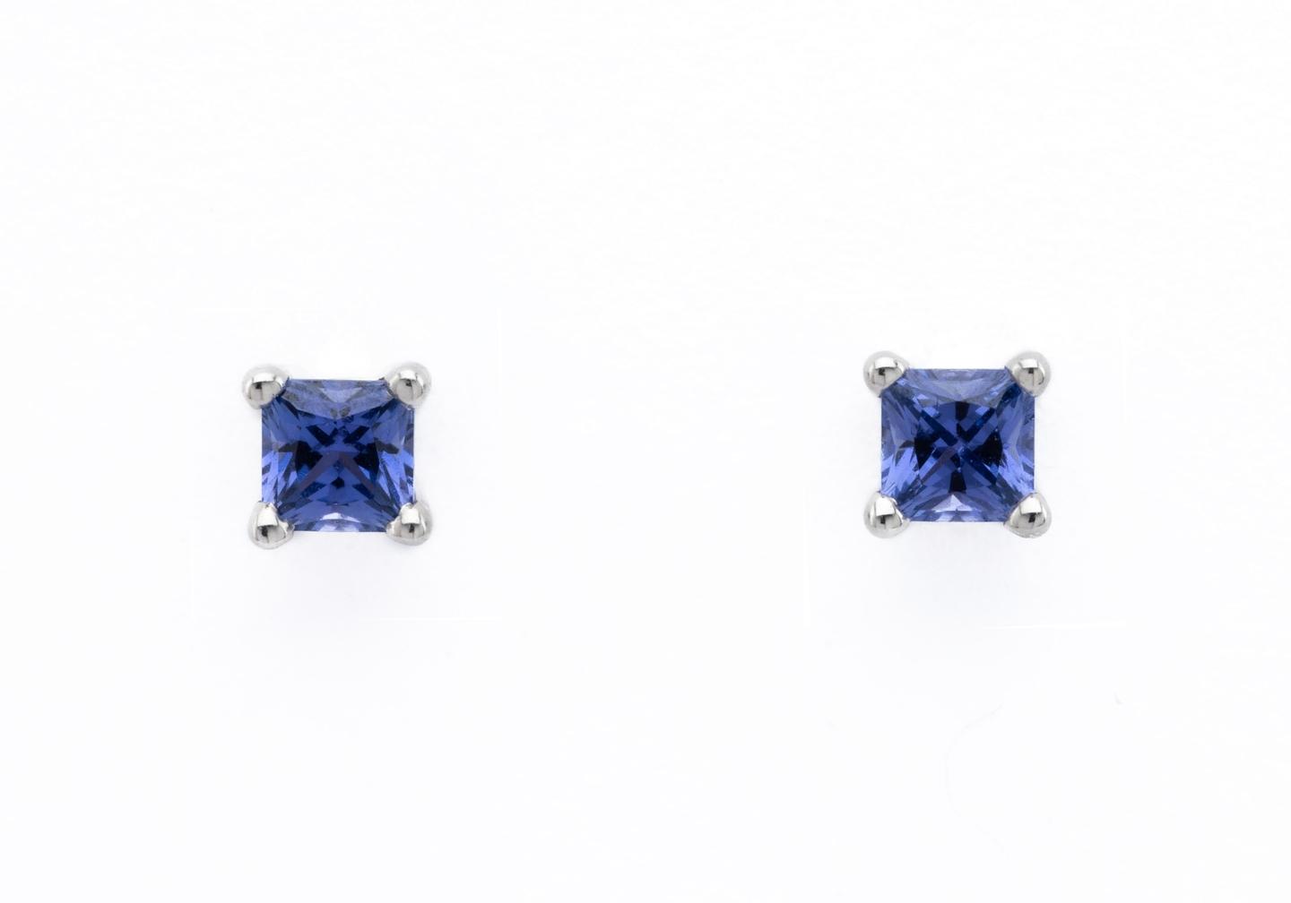 14K Yogo Sapphire Three-Prong Stud Earrings