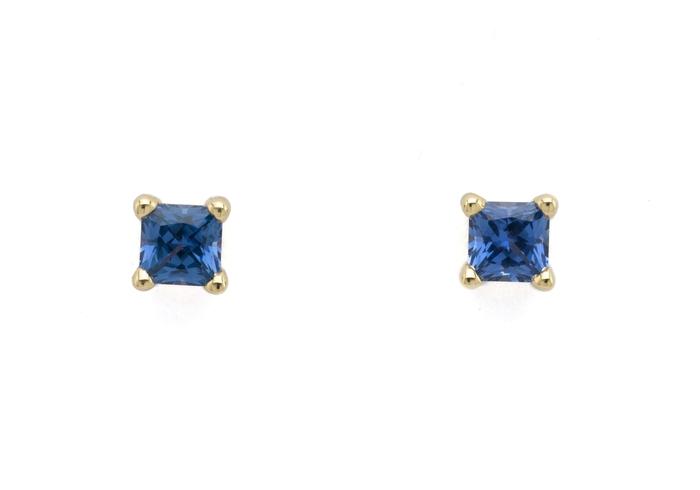 14K Yogo Sapphire Three-Prong Stud Earrings