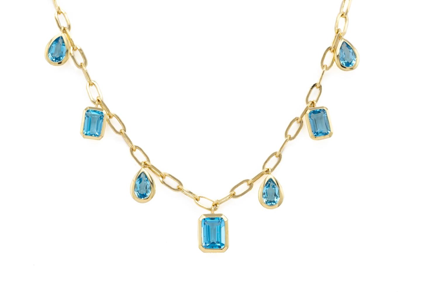 14K Topaz Geometric Cascade Paperclip Necklace