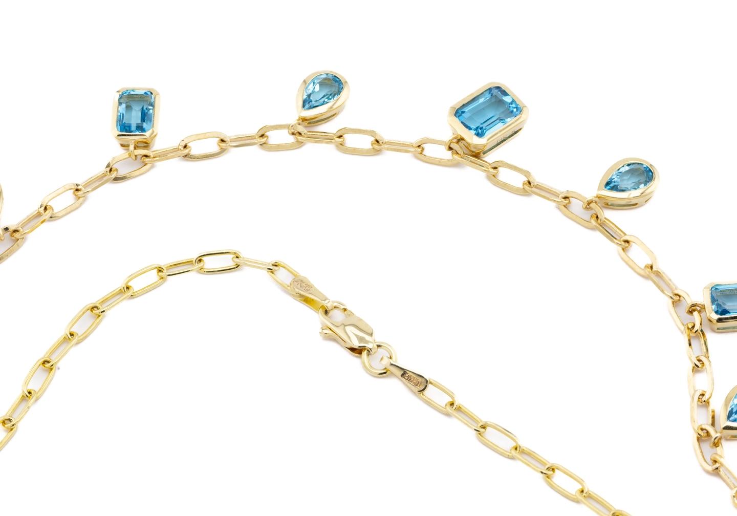 14K Topaz Geometric Cascade Paperclip Necklace