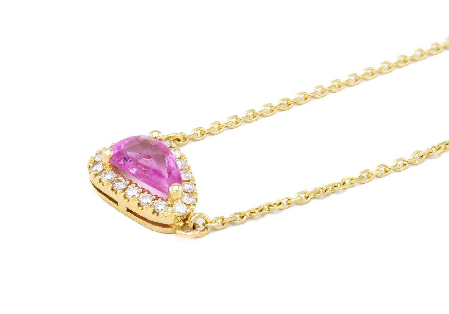 14K Pink Sapphire Diamond Halo Necklace