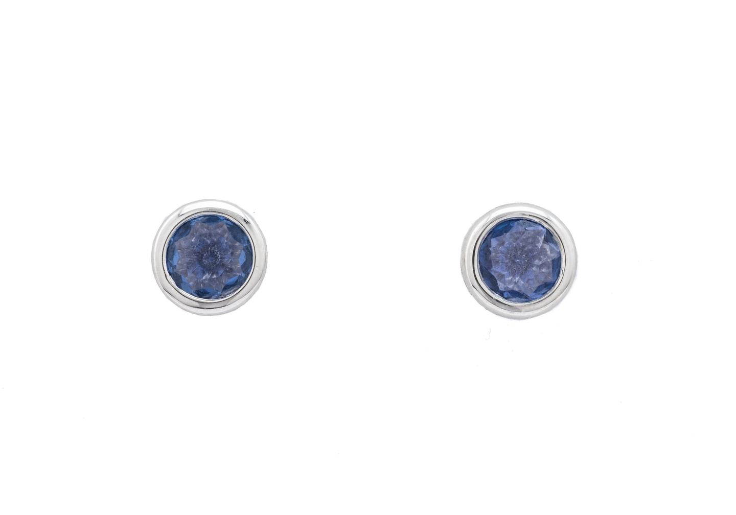 14K Yogo Sapphire Bezel Set Stud Earrings