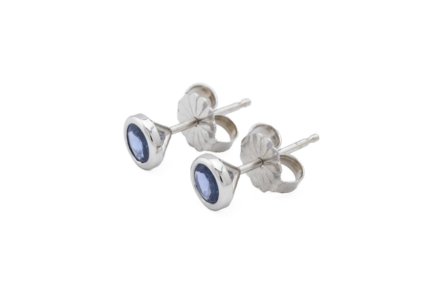 14K Yogo Sapphire Bezel Set Stud Earrings