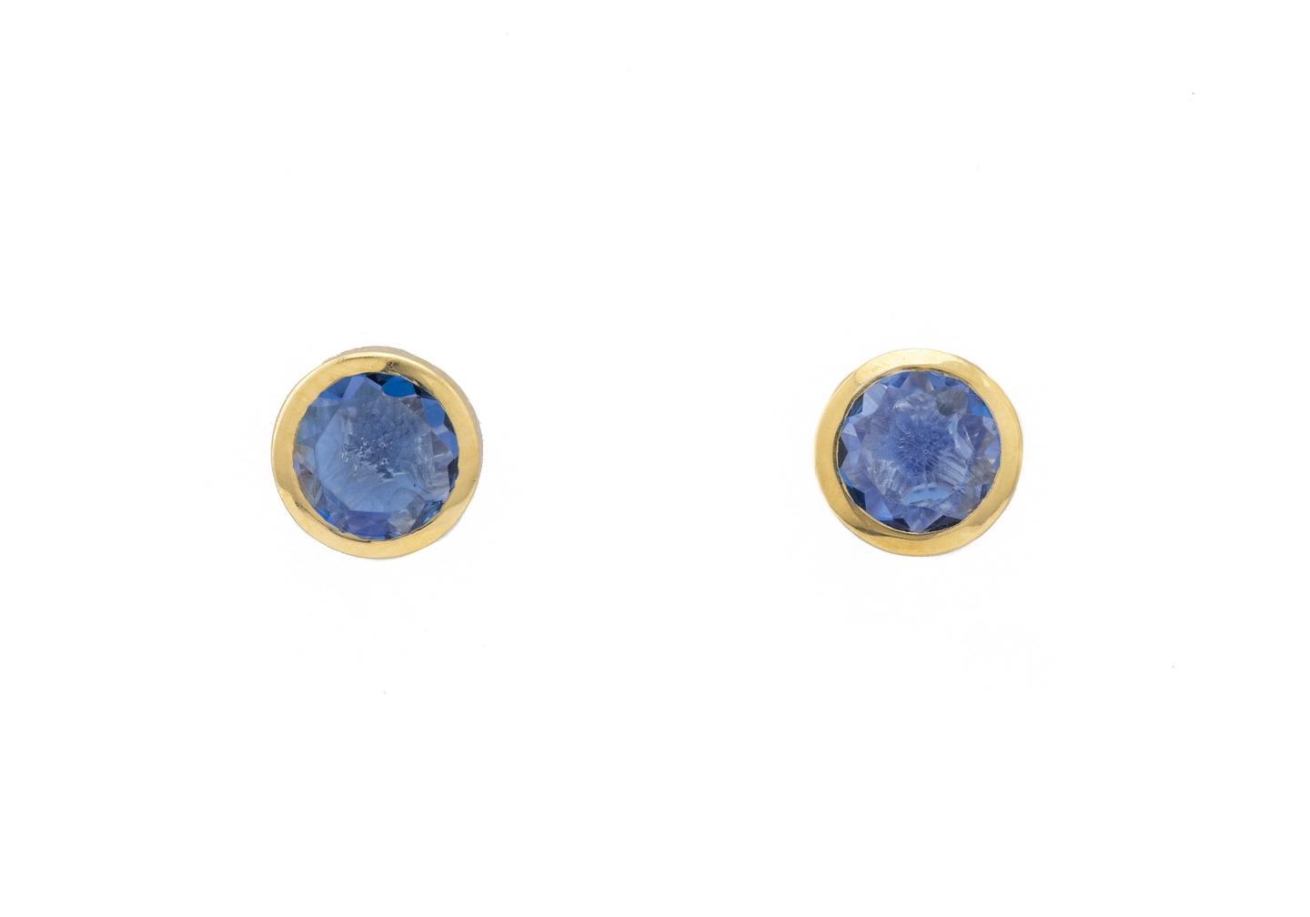 14K Yogo Sapphire Bezel Set Stud Earrings