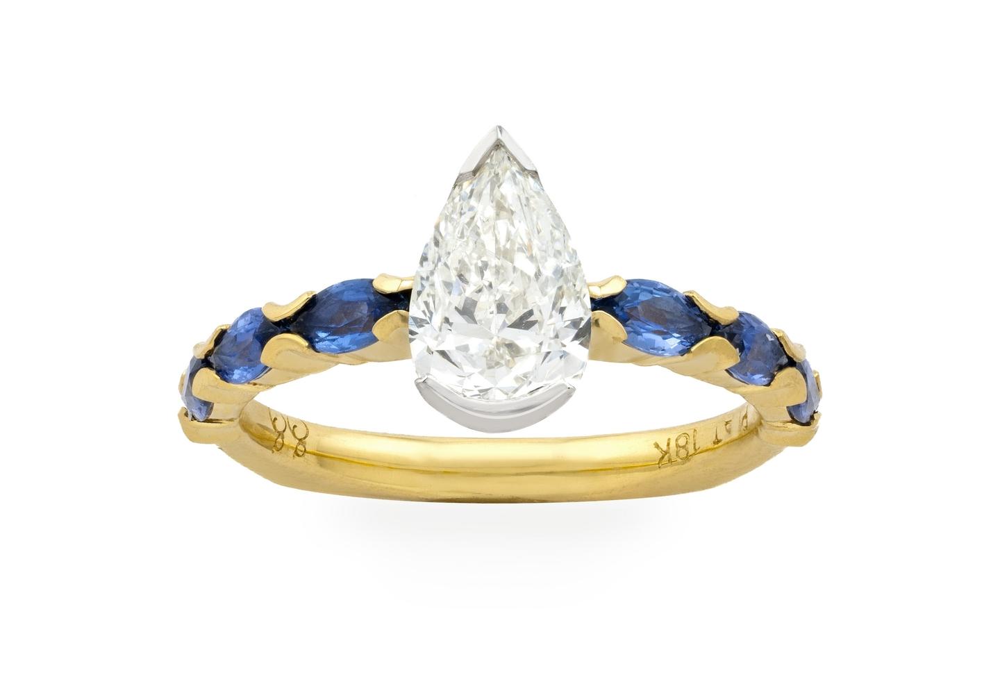 Aurum 18K 1.37ct Diamond and Yogo Sapphire Engagement Ring