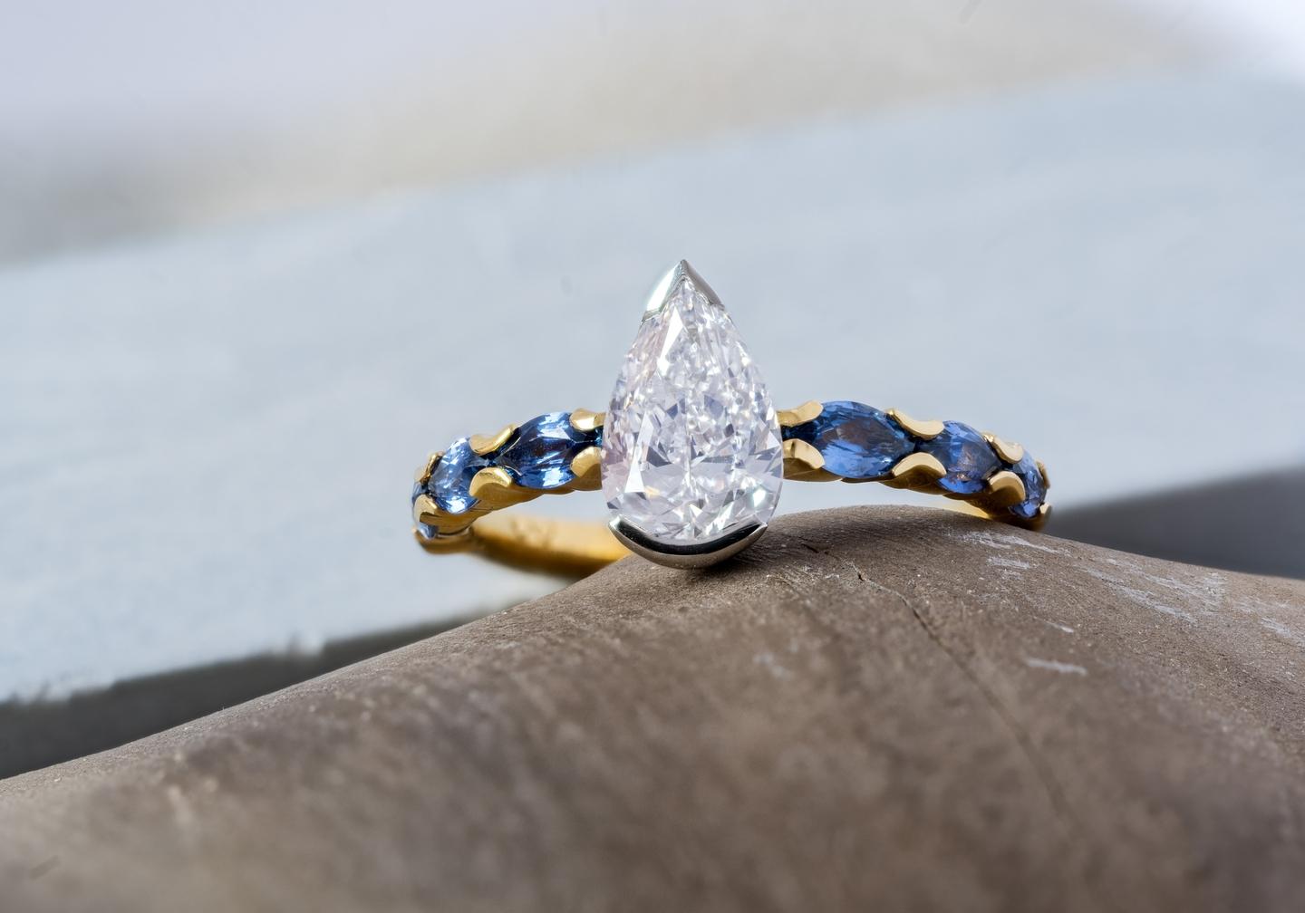 Diamond and Yogo Sapphire Engagement Ring