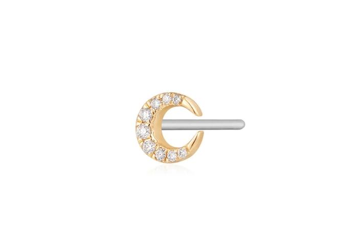 14K Diamond Crescent Moon Single Stud