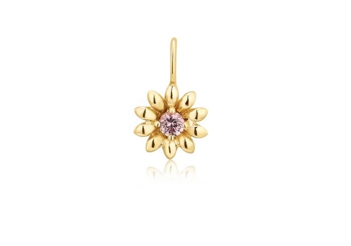 14K Pink Sapphire Flower Single Charm
