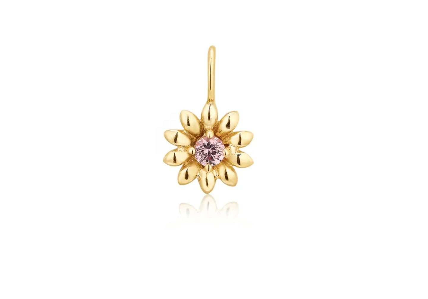 14K Pink Sapphire Flower Single Charm