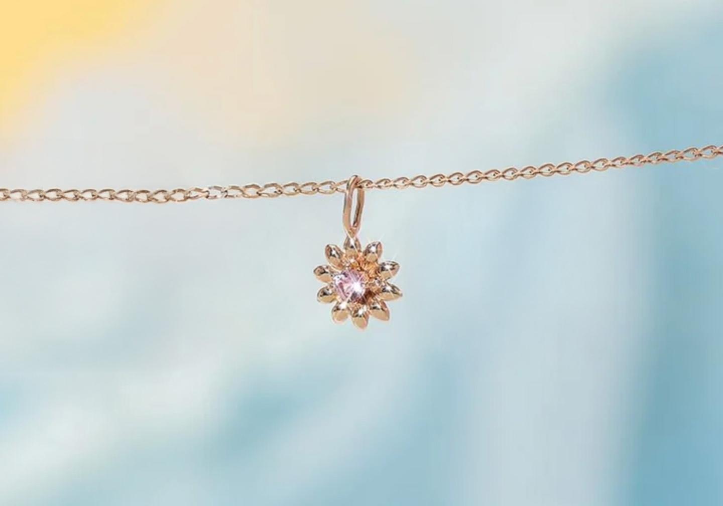 14K Pink Sapphire Flower Single Charm