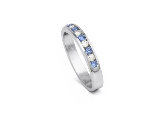 14K Yogo Sapphire and Diamond Channel Set Band
