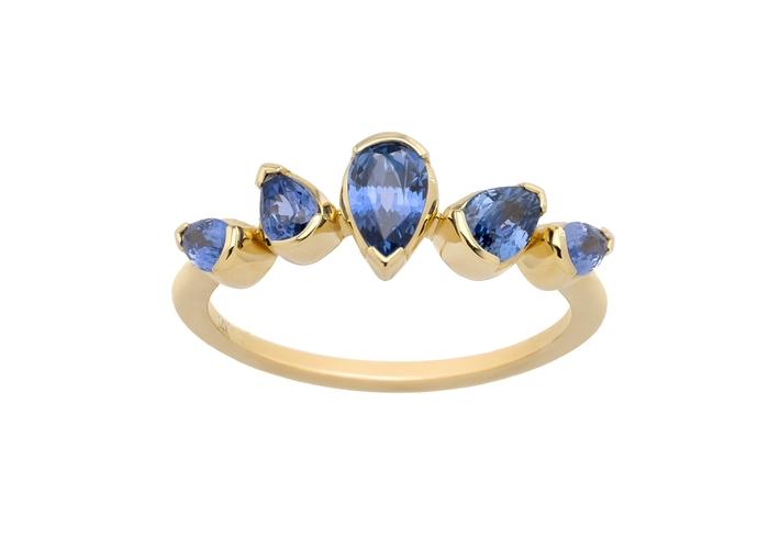 14K Five Stone Pear Shape Yogo Sapphire Ring