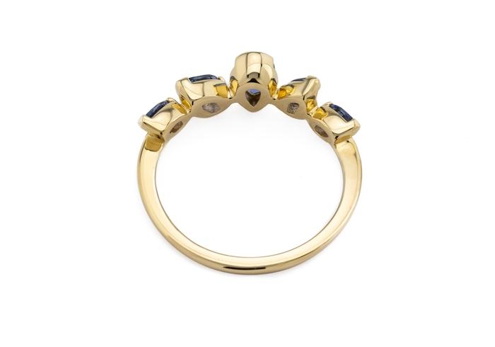 14K Five Stone Pear Shape Yogo Sapphire Ring