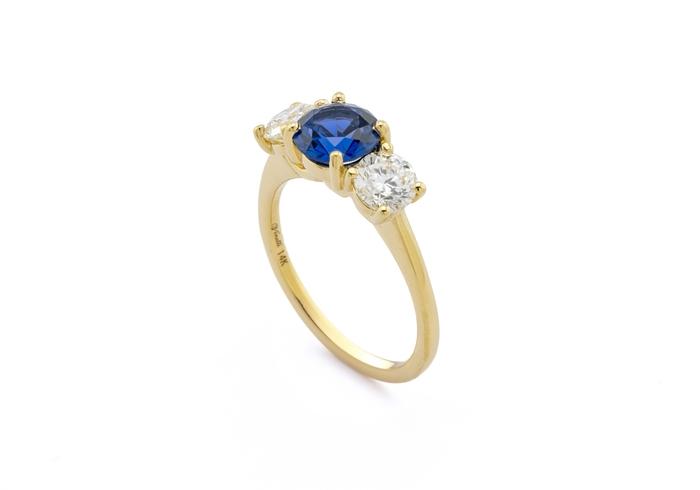 14K Yogo Sapphire & Diamond Three-Stone Ring